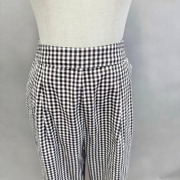 ASOS brown/white gingham pleat front high rise trouser Size 10 Cotton - Picture 7 of 16